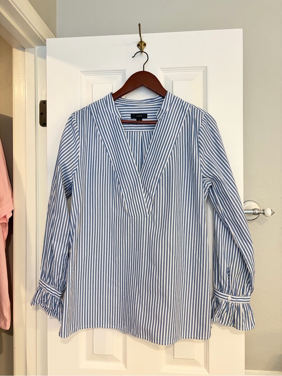 J. Crew Tops - J Crew Cotton Poplin Top Small Blue White Stripe Coastal Preppy